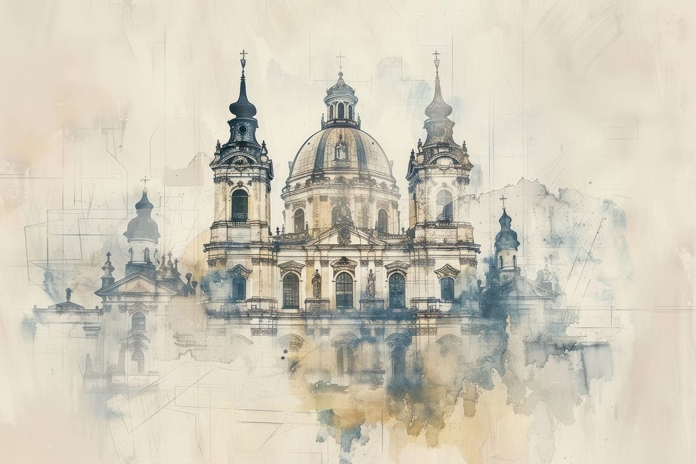 Cathedral painting architecture illustrated.