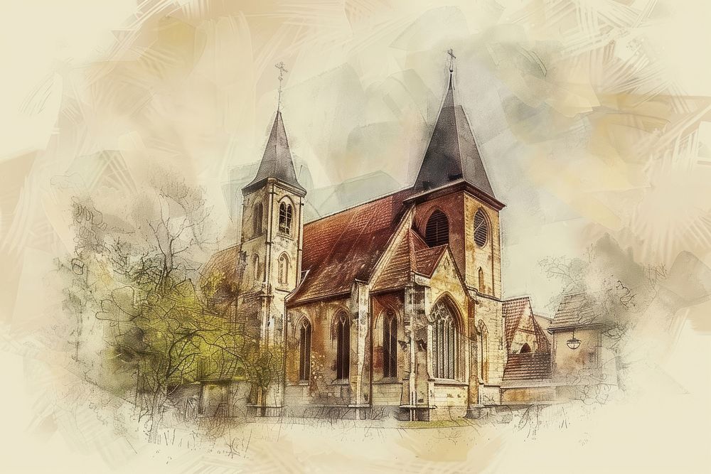Gothic church painting architecture illustrated.