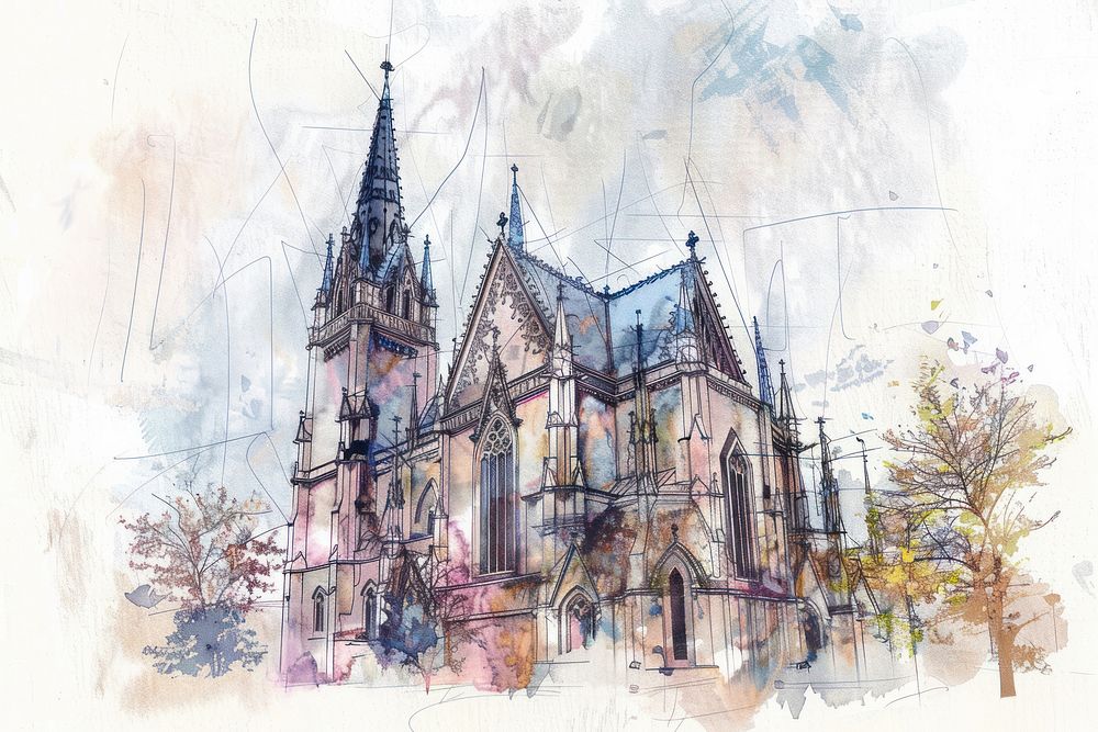 Gothic church painting architecture illustrated.