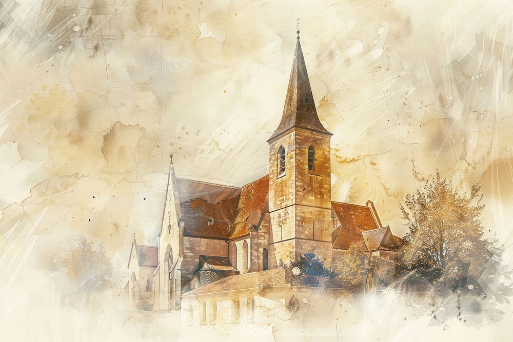 Gothic church painting architecture building.