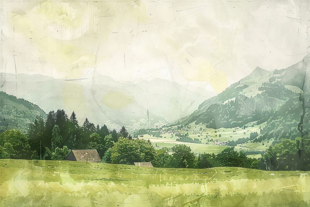 Landscape of switzerland painting architecture countryside.