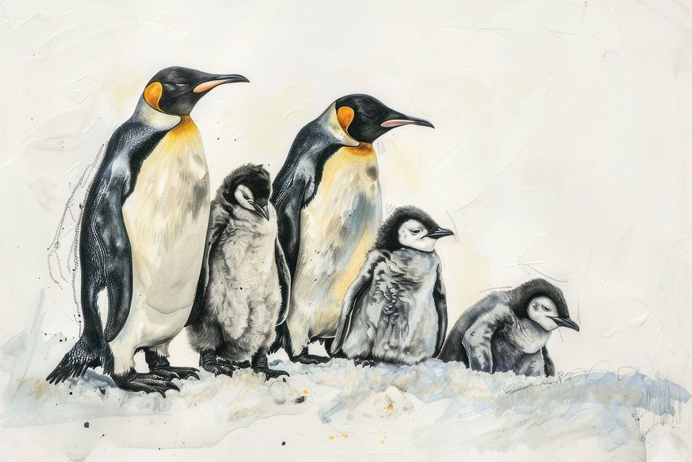 Penguin family animal bird king penguin.