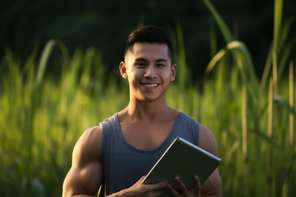 Thai young farmer happy dimples person.