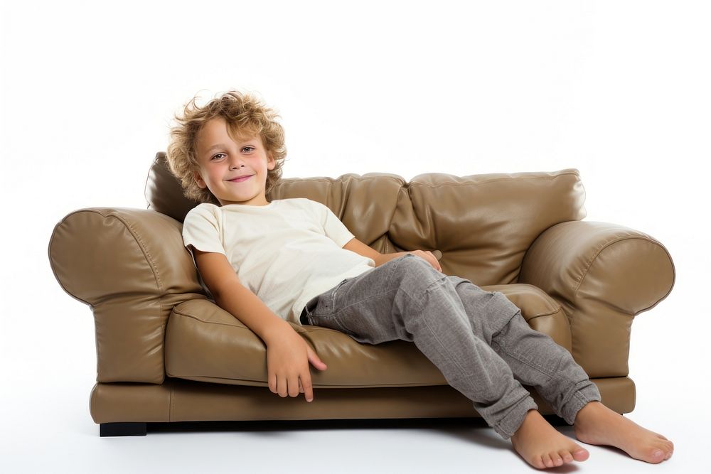 Kid watching TV furniture armchair sitting.