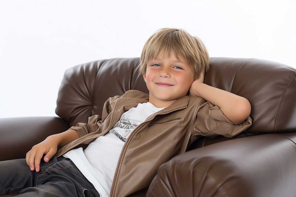 Kid watching TV happy furniture clothing.
