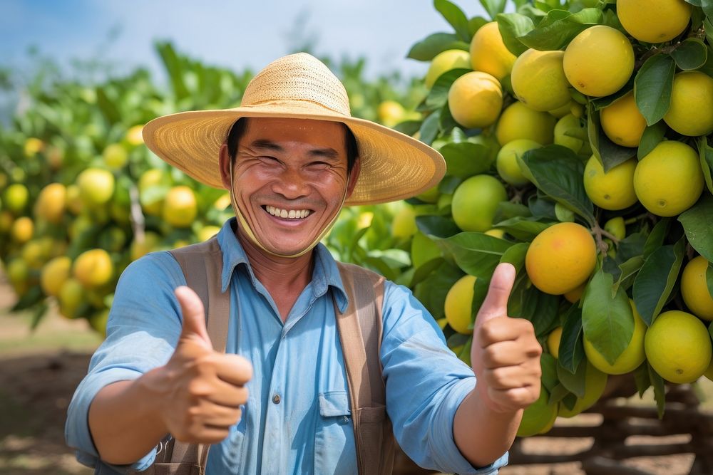 Thai farmer outdoors produce finger.