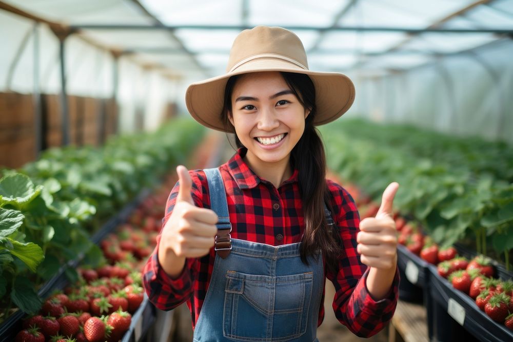 Thai teen female farmer strawberry photo photography.