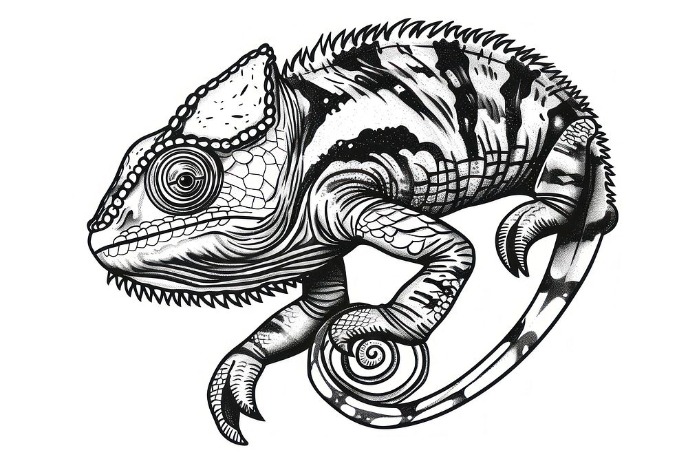 Chameleon illustrated reptile drawing.
