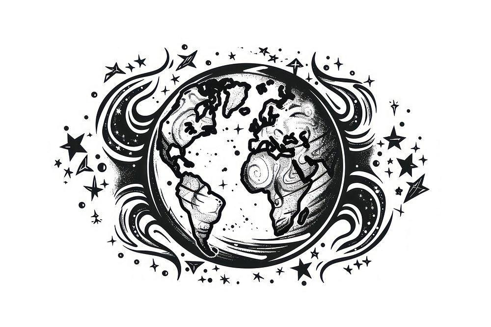 Earth tattoo illustrated graphics.