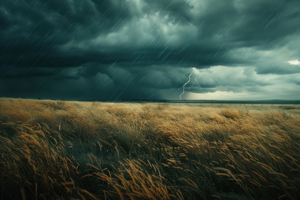 A lightning storm and storm cloud field thunderstorm landscape.