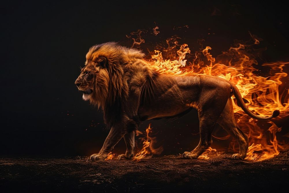 A lion fire wildlife animal.