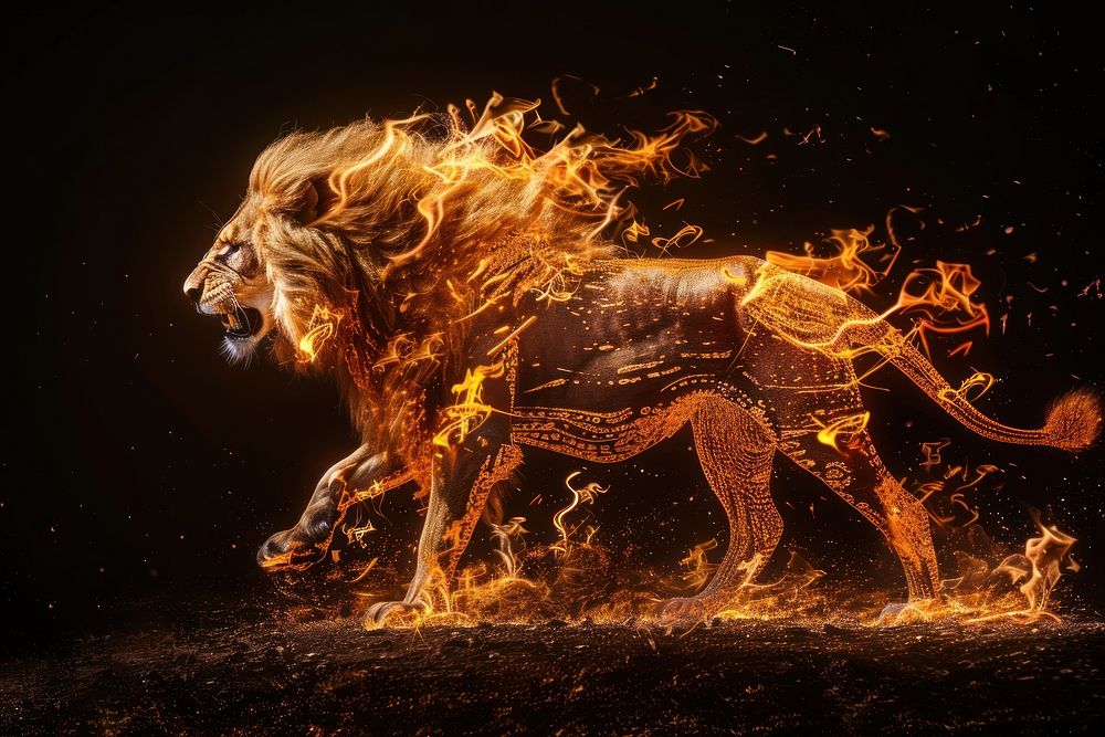 A lion flame fire fireplace.