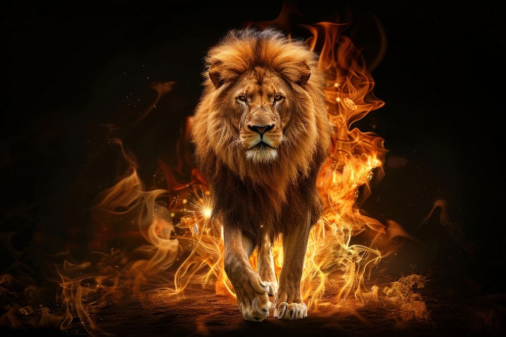 A lion fire wildlife animal.