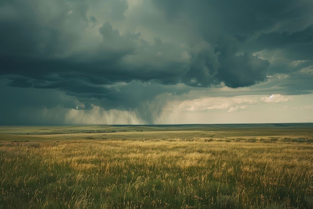 A storm clouds field landscape grassland.