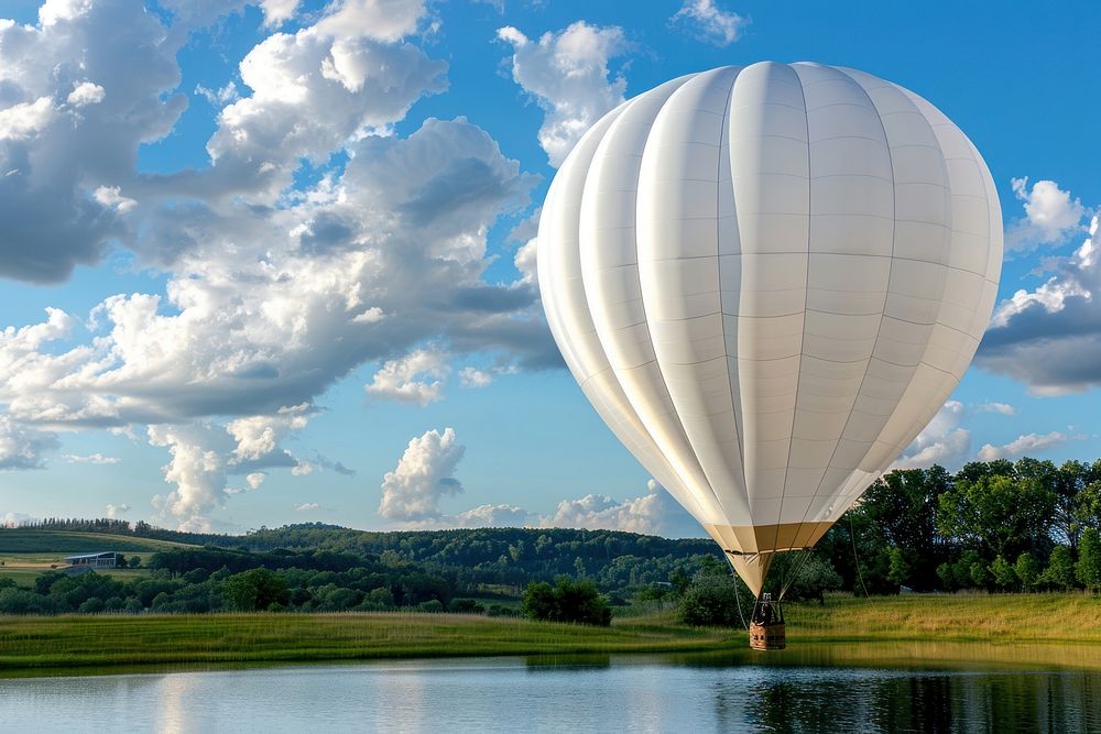 A white hot air balloon transportation landscape aircraft.