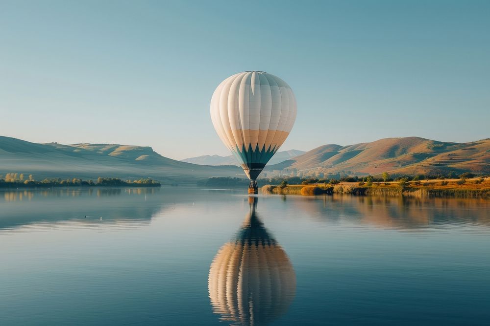 A white hot air balloon transportation landscape outdoors.