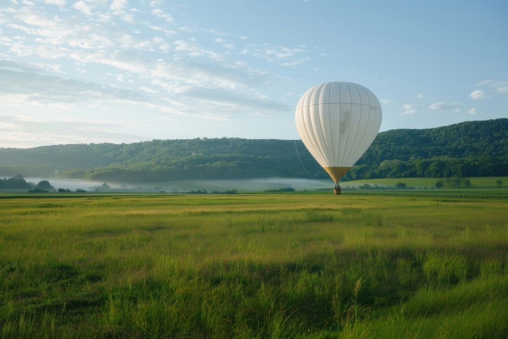 A white hot air balloon field transportation landscape.