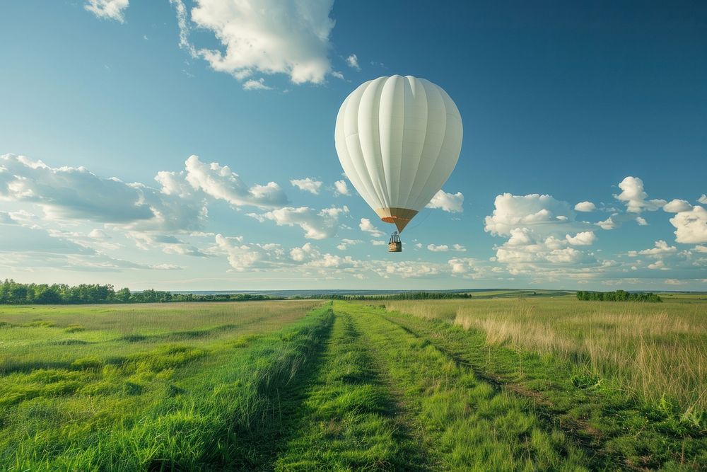 A white hot air balloon transportation landscape outdoors.