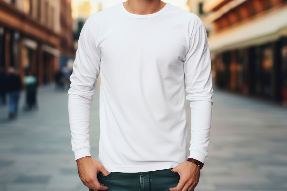 White long sleeve mockup outdoors t-shirt apparel.