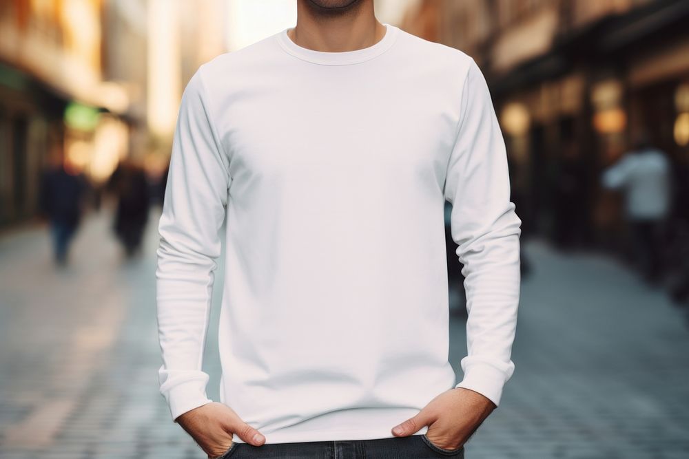 White long sleeve mockup sweatshirt outdoors sweater.