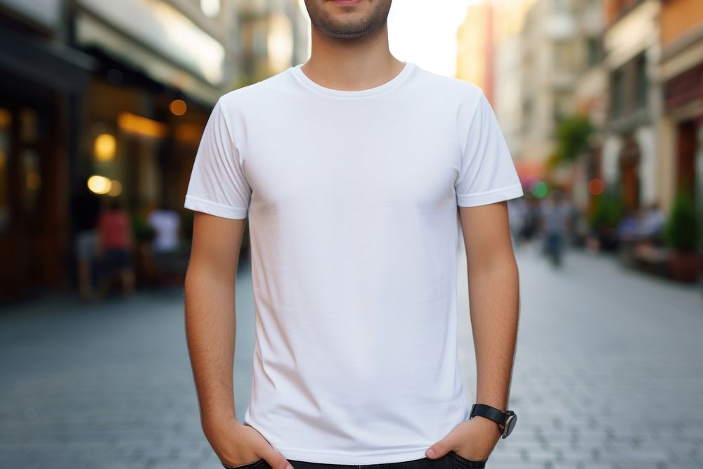 White t shirt mockup outdoors t-shirt apparel.