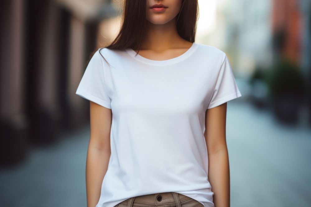 White t shirt mockup outdoors t-shirt apparel.