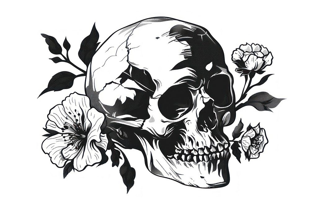 Skull illustrated drawing stencil.