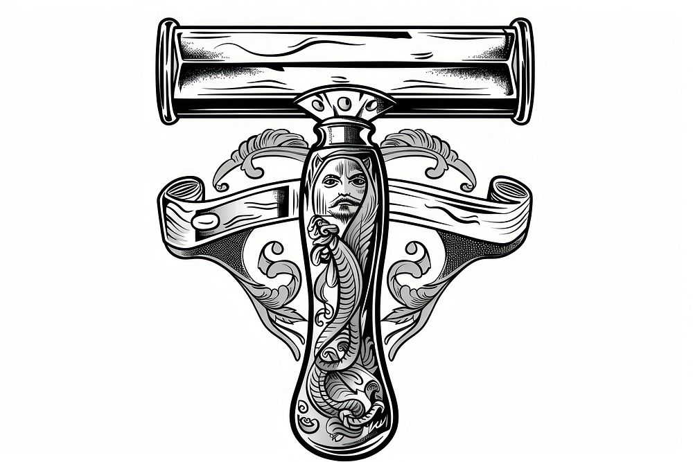 Shaving razor illustrated weaponry drawing.