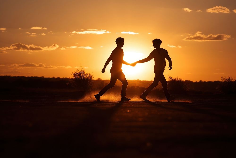 Couple running silhouette photography sunset shadow adult.