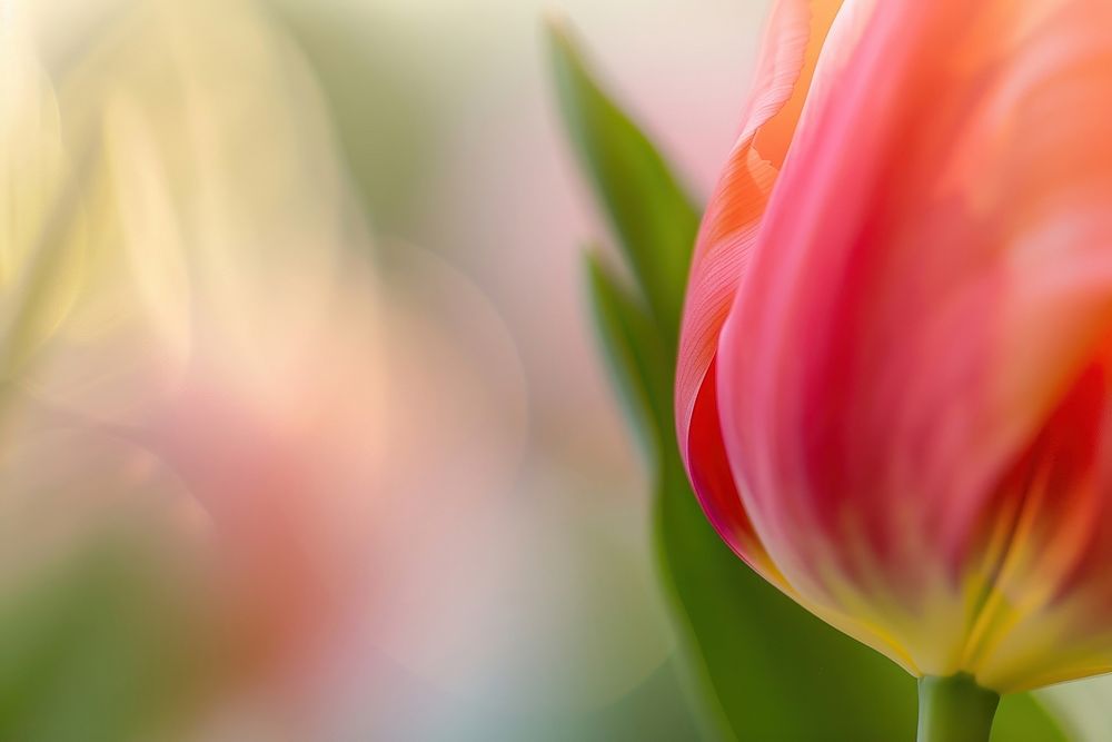 Macro blurry tulip blossom flower person.