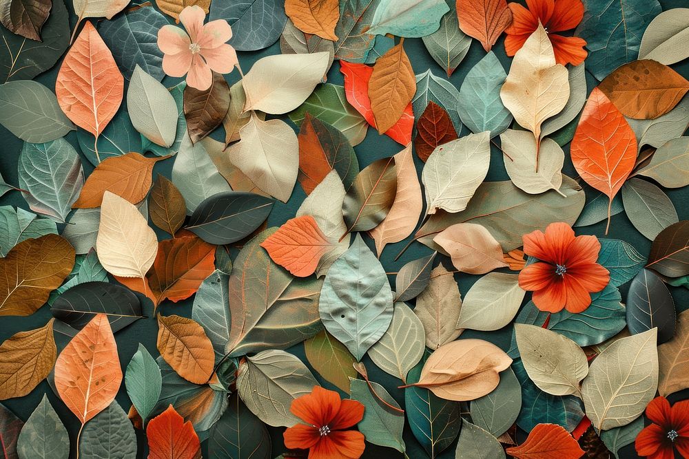 Leaf shape collage cutouts blossom pattern texture.