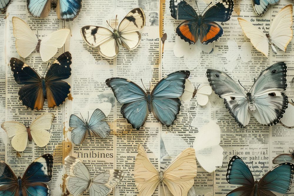 Butterfly collage cutouts invertebrate person animal.