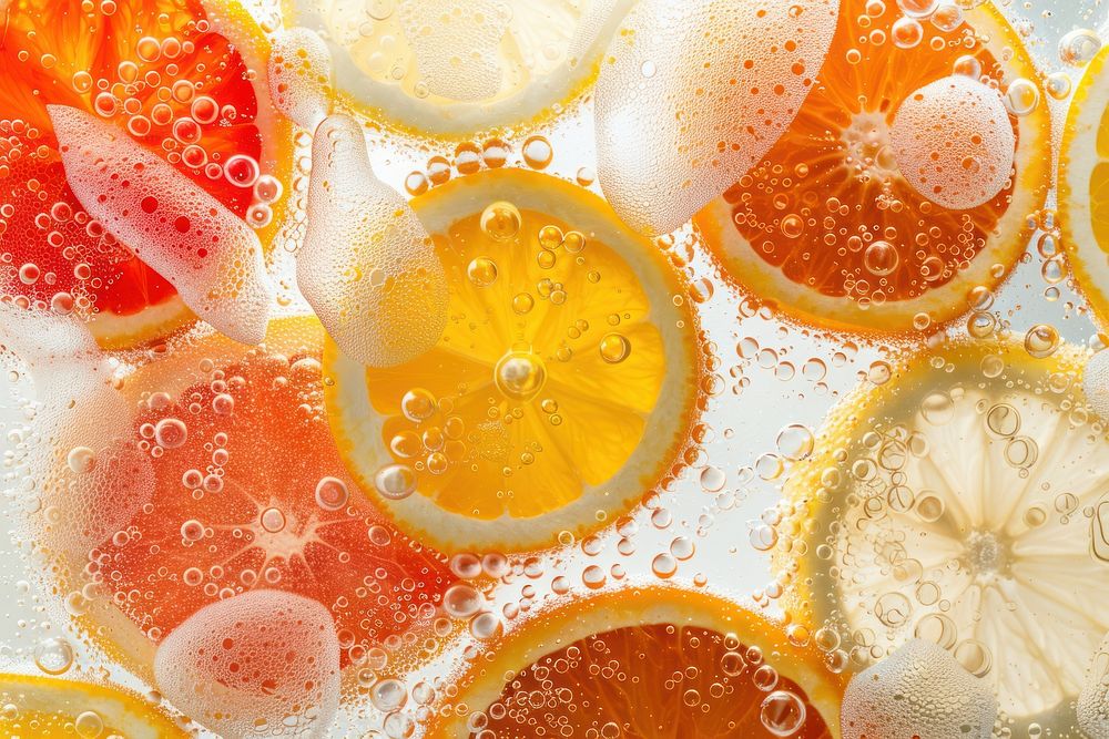 Citrus fruits oil bubble grapefruit produce dessert.