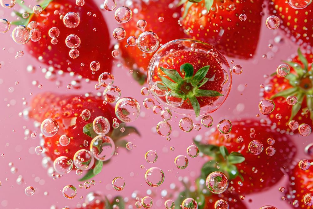 Strawberries oil bubble strawberry produce dessert.