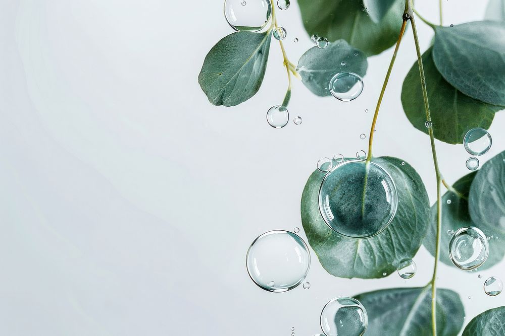 Eucalyptus leaf oil bubble water droplet plant.