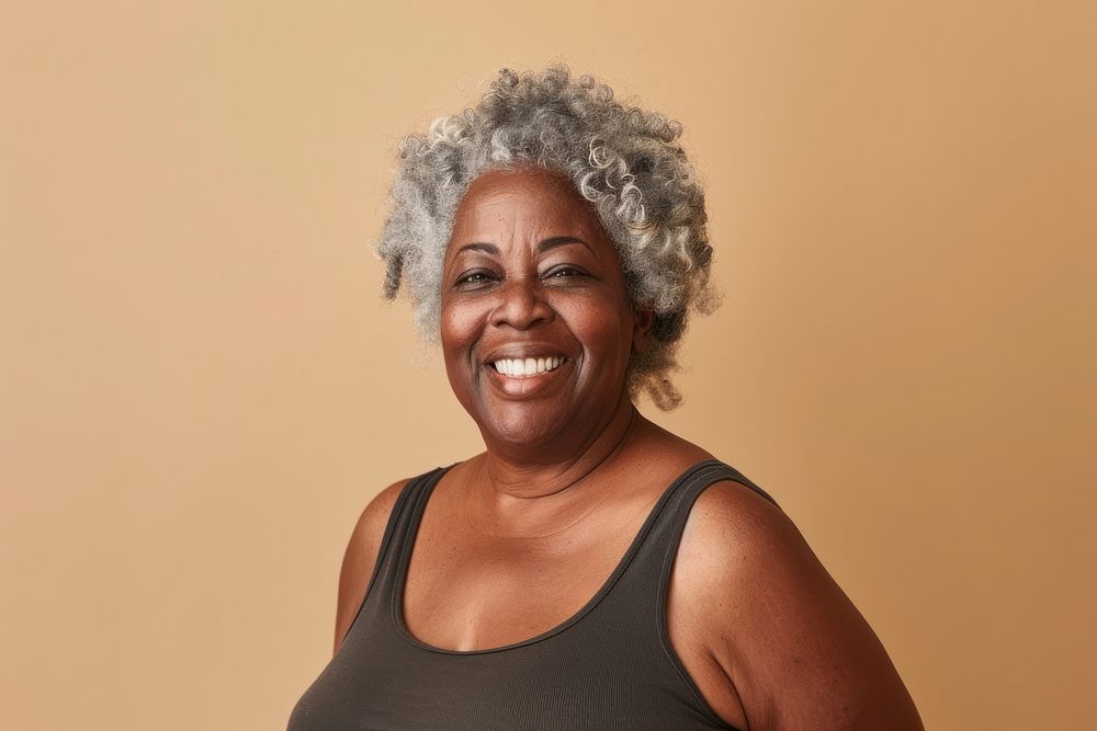 Senior black woman chubby smile photo photography.