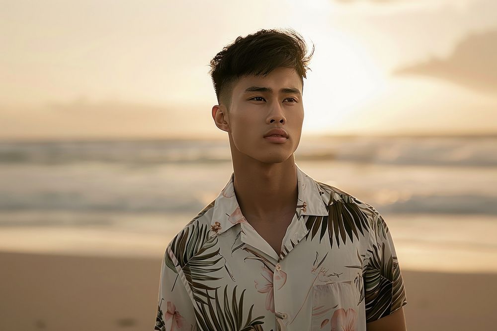 Man wear hawaiian shirt shoulder person human.