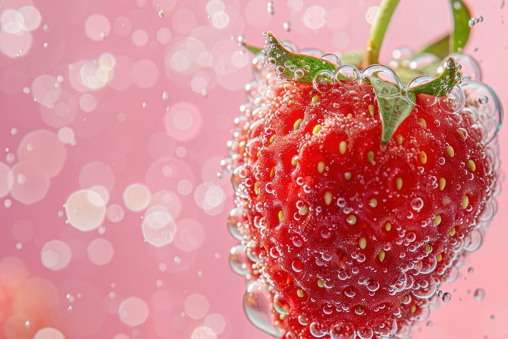 Strawberry oil bubble raspberry produce dessert.
