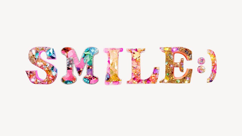 Smile:) word sticker glitter