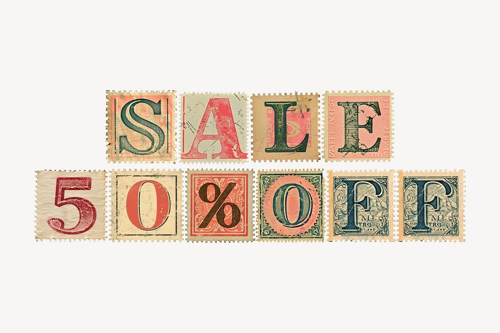 Sale 50% off vintage postage stamp alphabet design