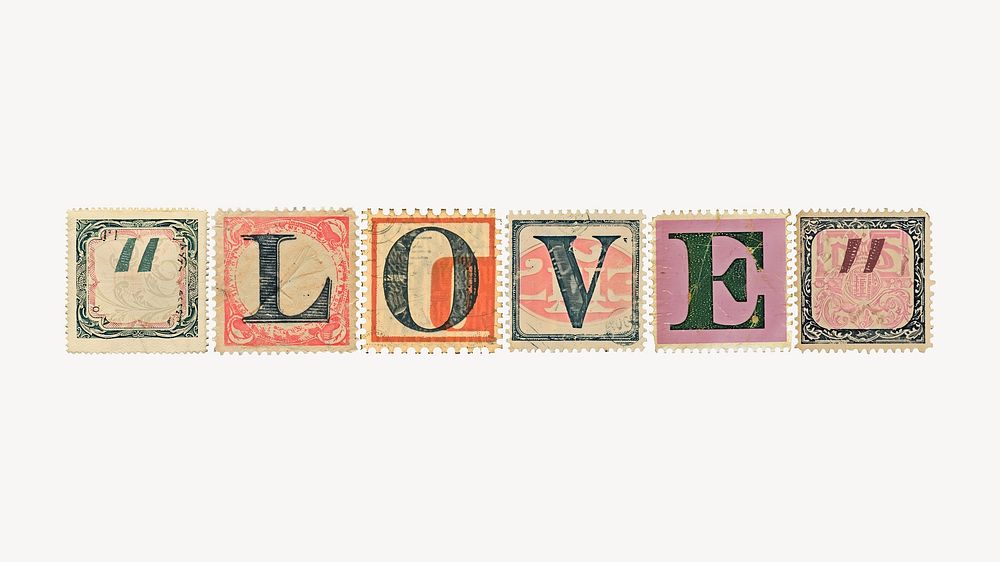 Love vintage postage stamp alphabet design