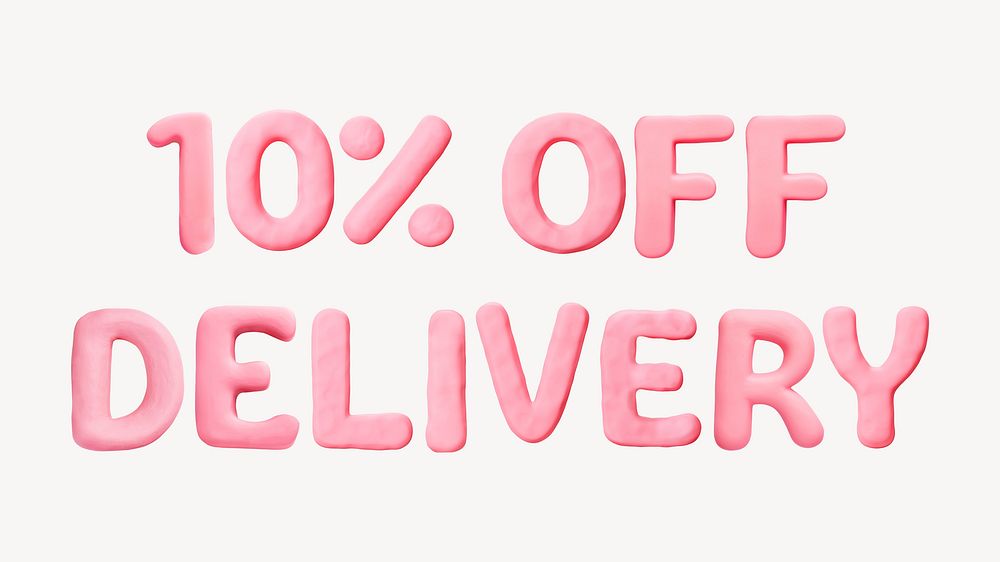 10% off delivery word pink clay texture alphabet design