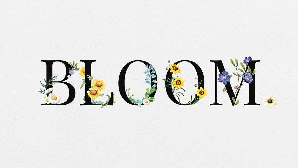 Bloom word in floral digital art illustration