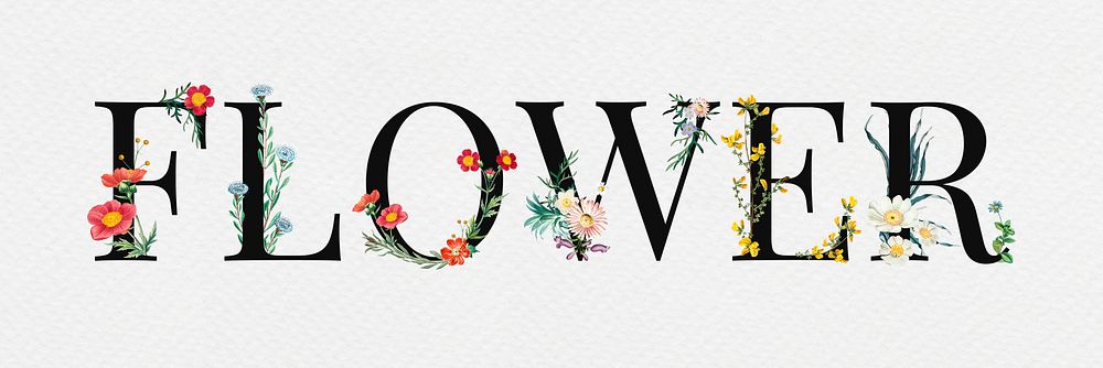Flower word in floral digital art illustration
