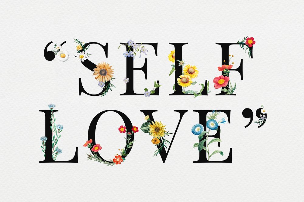 Self love word in floral digital art illustration