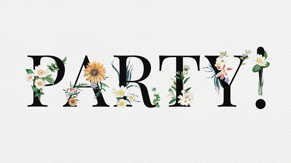 Party! word in floral digital art illustration