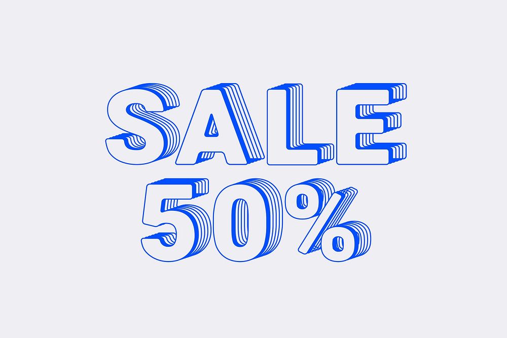Sale 50% word in layered alphabet design