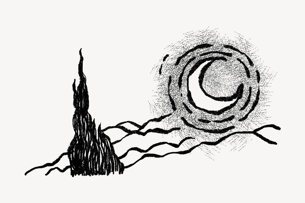 Night sky conceptual sketchy doodle illustration