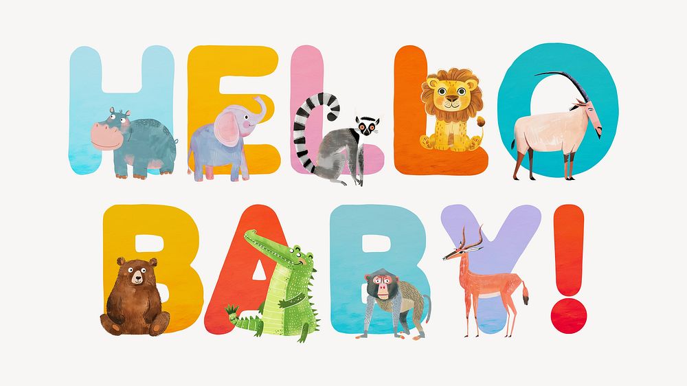 Hello baby word, animal character alphabet illustration
