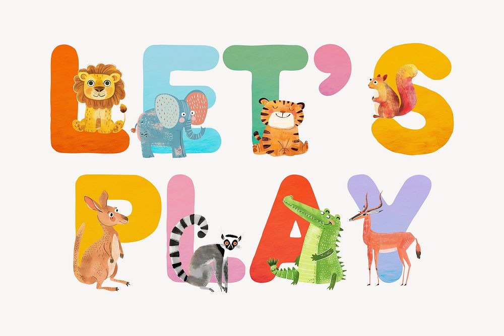 Let's play word, animal character alphabet illustration